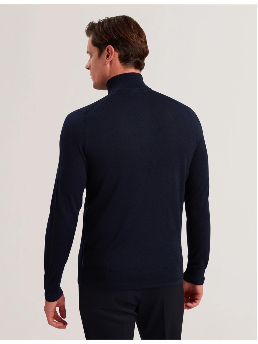 Pulls Ted Baker LIMEHAS - Wool Quarter Zip Funnel Neck Sweater Homme Bleu Marine | Paris  83975-ZSTW