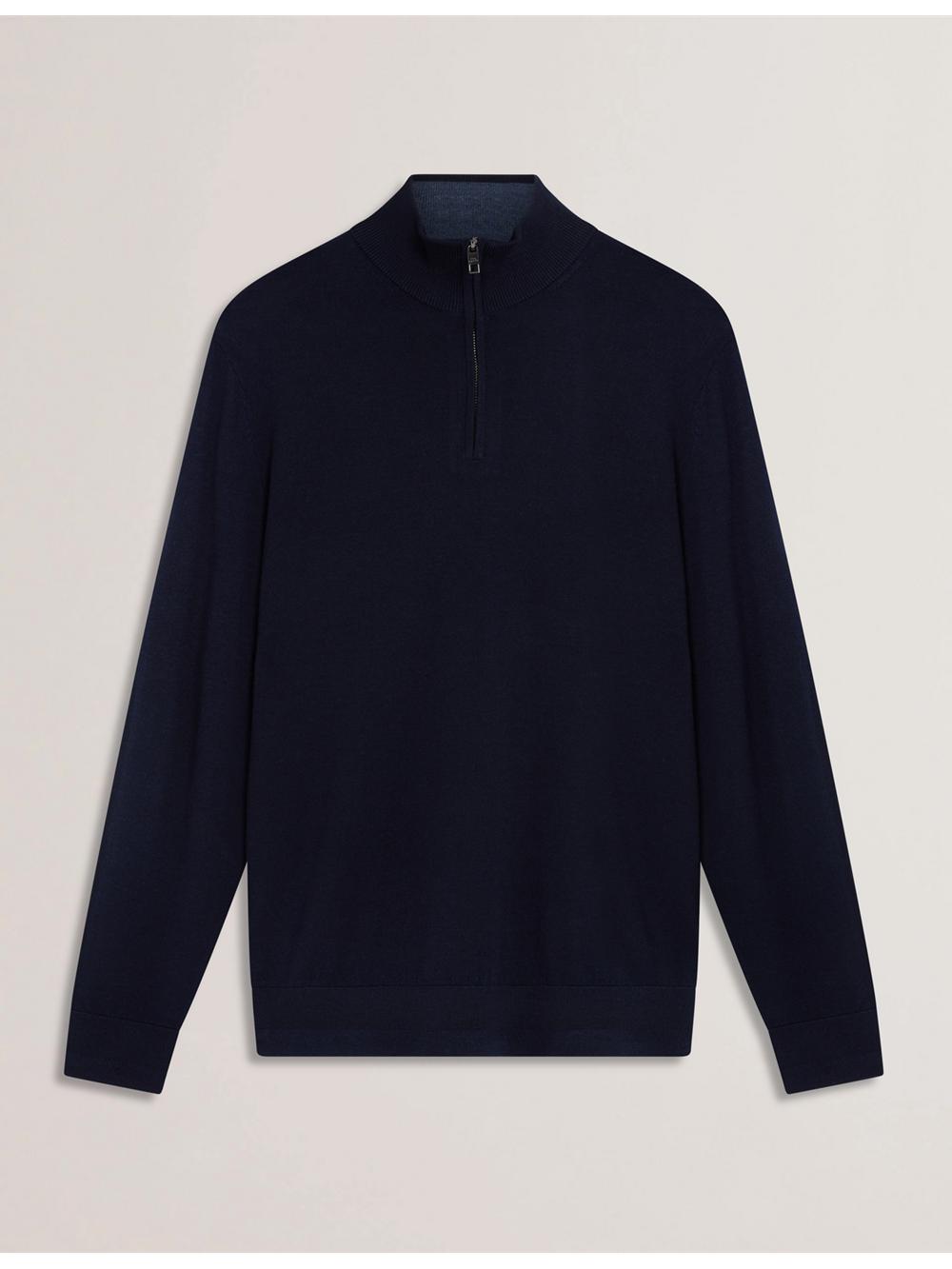 Pulls Ted Baker LIMEHAS - Wool Quarter Zip Funnel Neck Sweater Homme Bleu Marine | Paris  83975-ZSTW