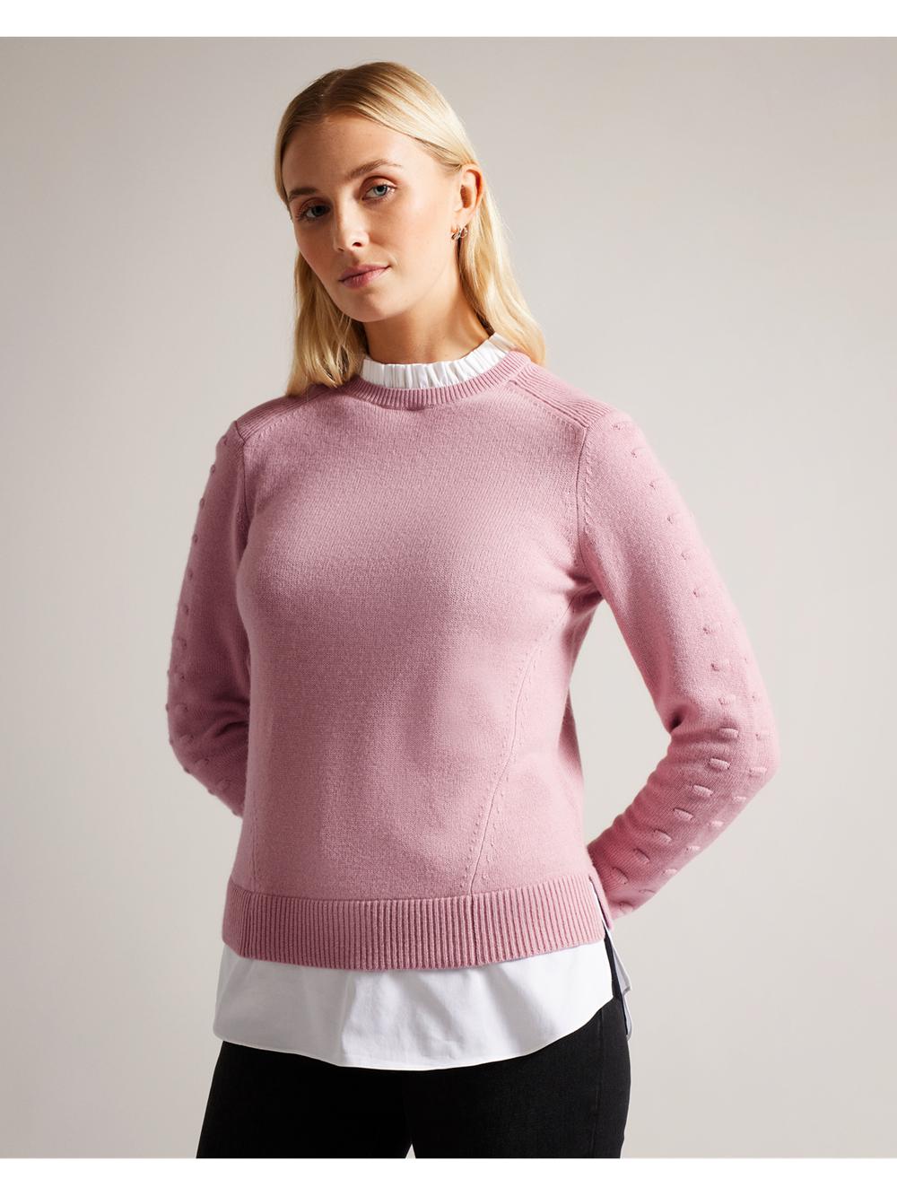 Pulls Ted Baker LISSIAH - Bobble Detail Shirt Hem Knitted Femme Rose | Paris  39024-IOSN