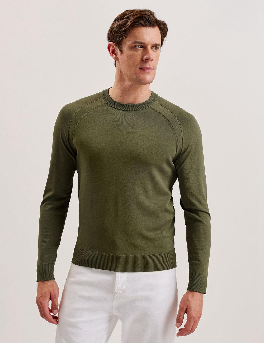 Pulls Ted Baker MAYWO - Saddle Shoulder Crew Neck Homme Kaki | Paris  29187-KDZQ