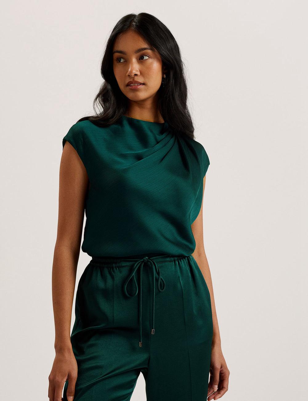 Pulls Ted Baker MISRINA - Drape Neck Detail Satin Top Femme Vert | Paris  74560-MWLS