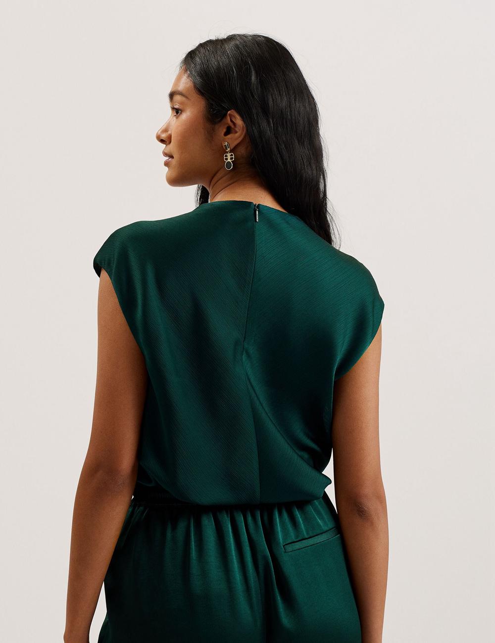 Pulls Ted Baker MISRINA - Drape Neck Detail Satin Top Femme Vert | Paris  74560-MWLS
