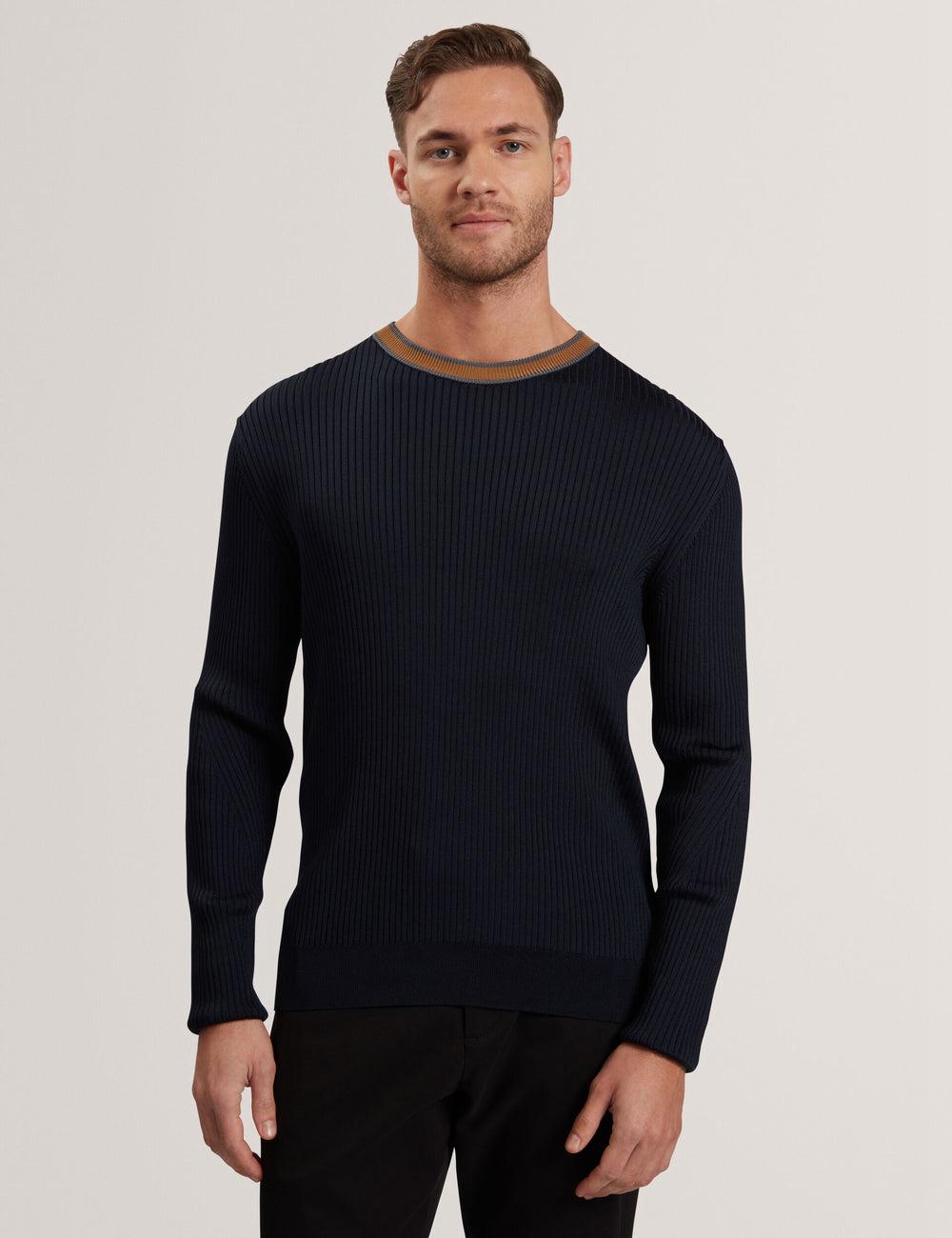 Pulls Ted Baker NAYOR - Long Sleeve Rayon Ribbed Crew Neck Homme Bleu Marine | Paris  70213-BPMR