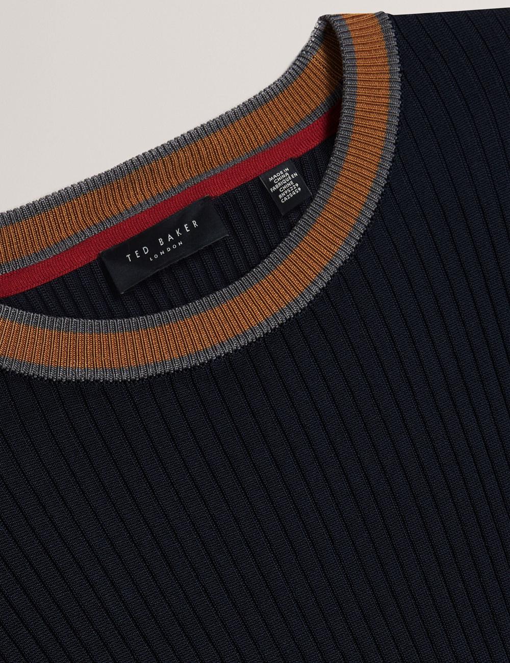 Pulls Ted Baker NAYOR - Long Sleeve Rayon Ribbed Crew Neck Homme Bleu Marine | Paris  70213-BPMR