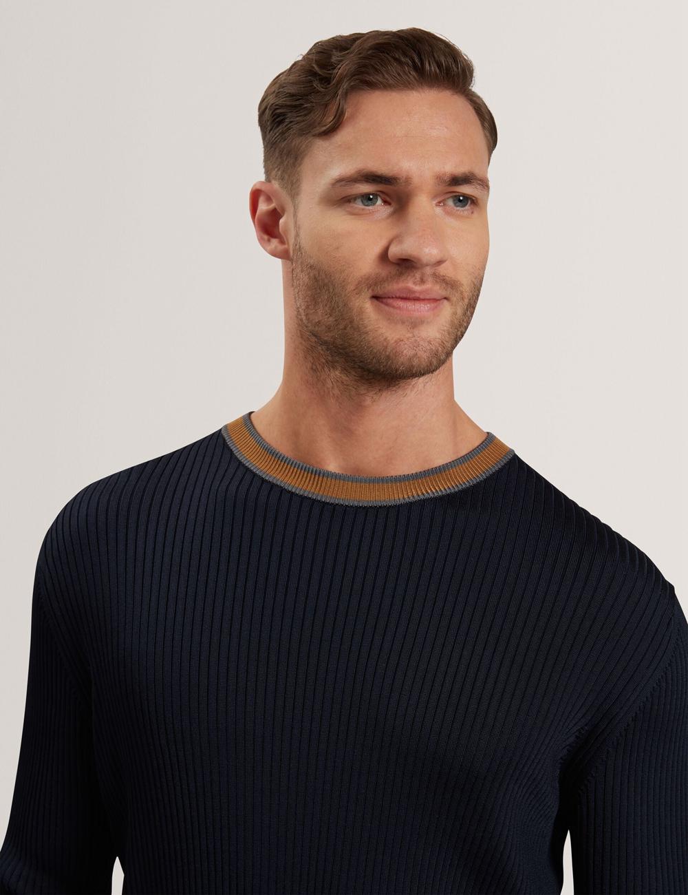 Pulls Ted Baker NAYOR - Long Sleeve Rayon Ribbed Crew Neck Homme Bleu Marine | Paris  70213-BPMR