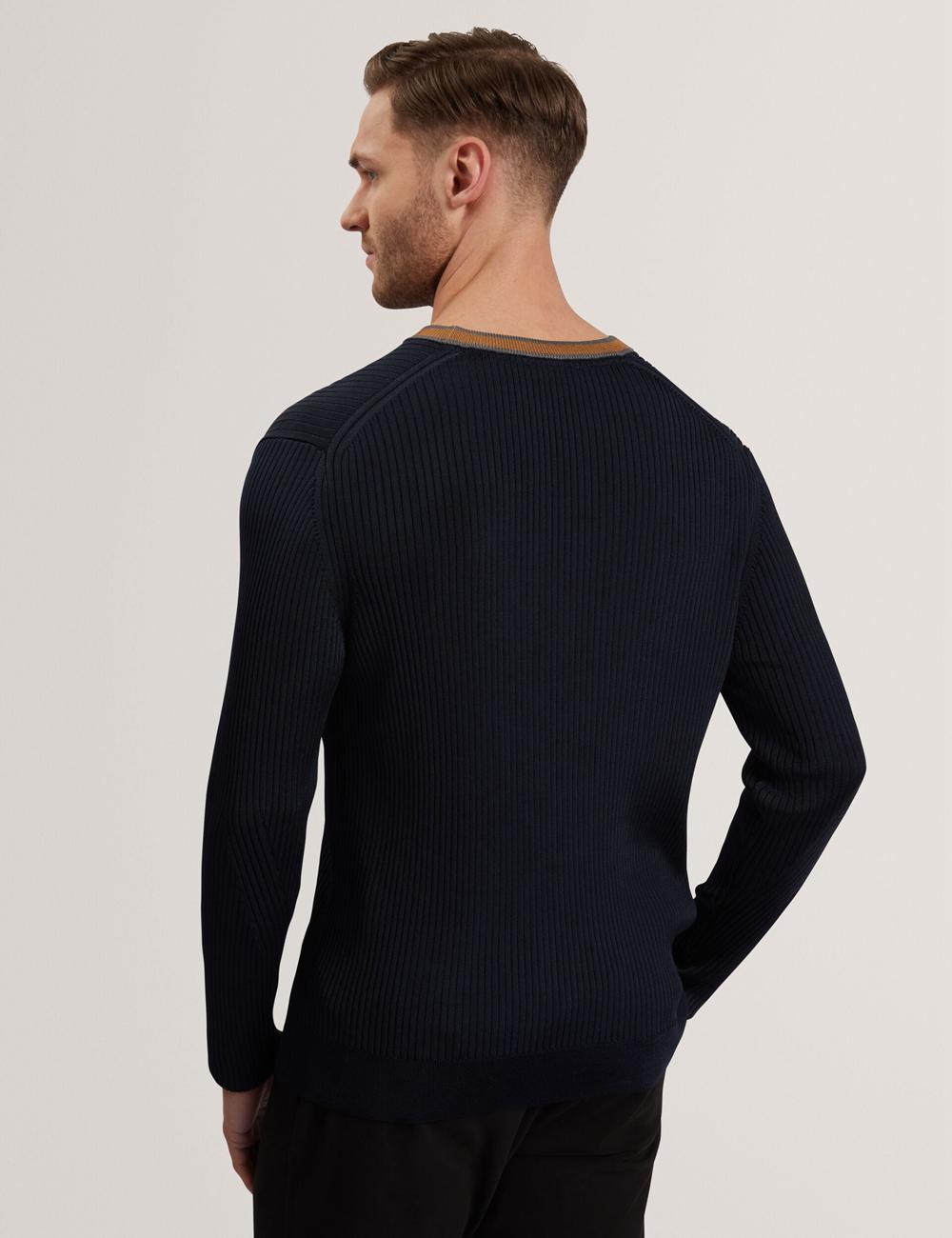 Pulls Ted Baker NAYOR - Long Sleeve Rayon Ribbed Crew Neck Homme Bleu Marine | Paris  70213-BPMR