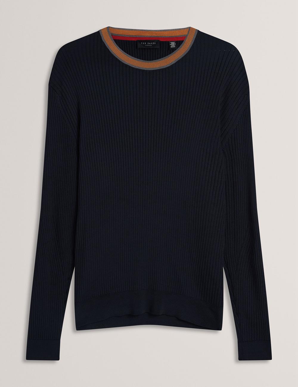 Pulls Ted Baker NAYOR - Long Sleeve Rayon Ribbed Crew Neck Homme Bleu Marine | Paris  70213-BPMR