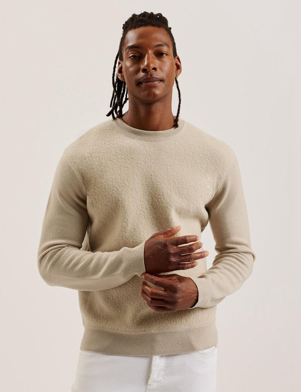 Pulls Ted Baker OLMSTE - Boucle Wool Blend Crew Neck Homme Taupe | Paris  14932-ZOKX