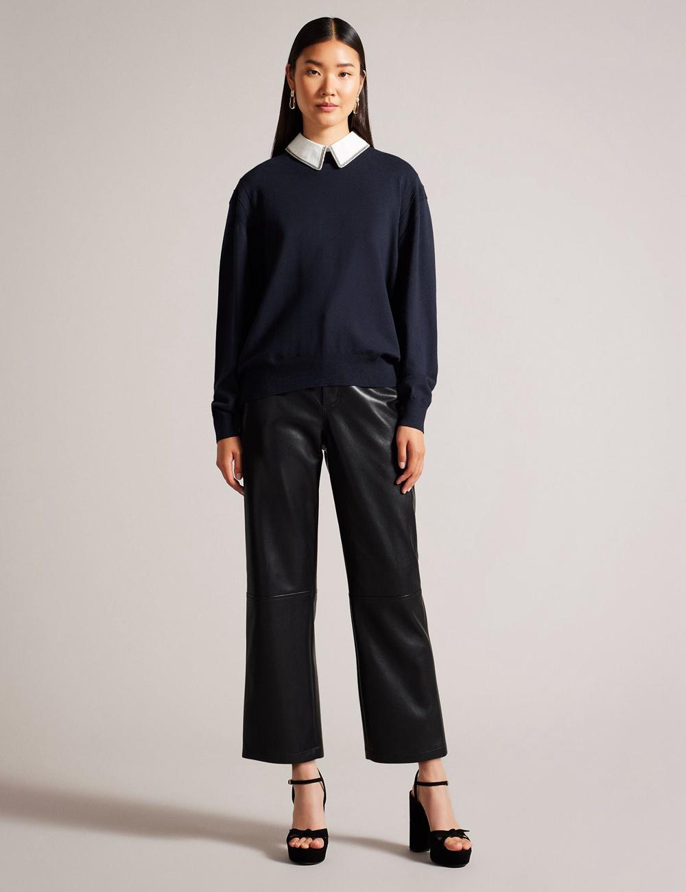 Pulls Ted Baker PENNII - Mockable With Embellished Shirt Collar Femme Bleu Marine | Paris  20853-AUMT