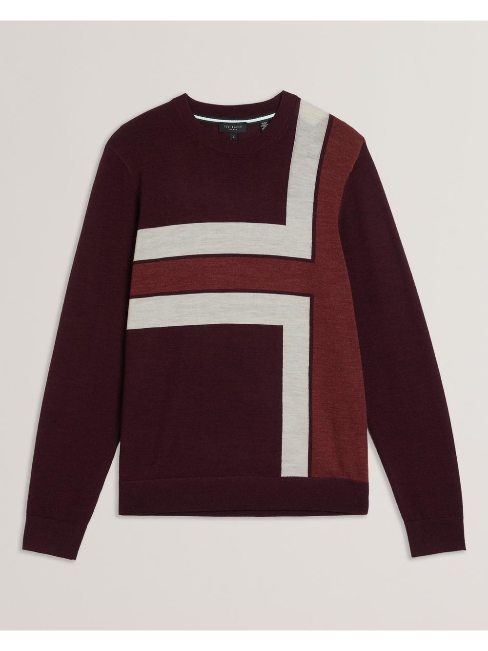 Pulls Ted Baker ROIKA - Colour Block Crew Neck Wool Homme Bordeaux | Paris  03541-ZVFR