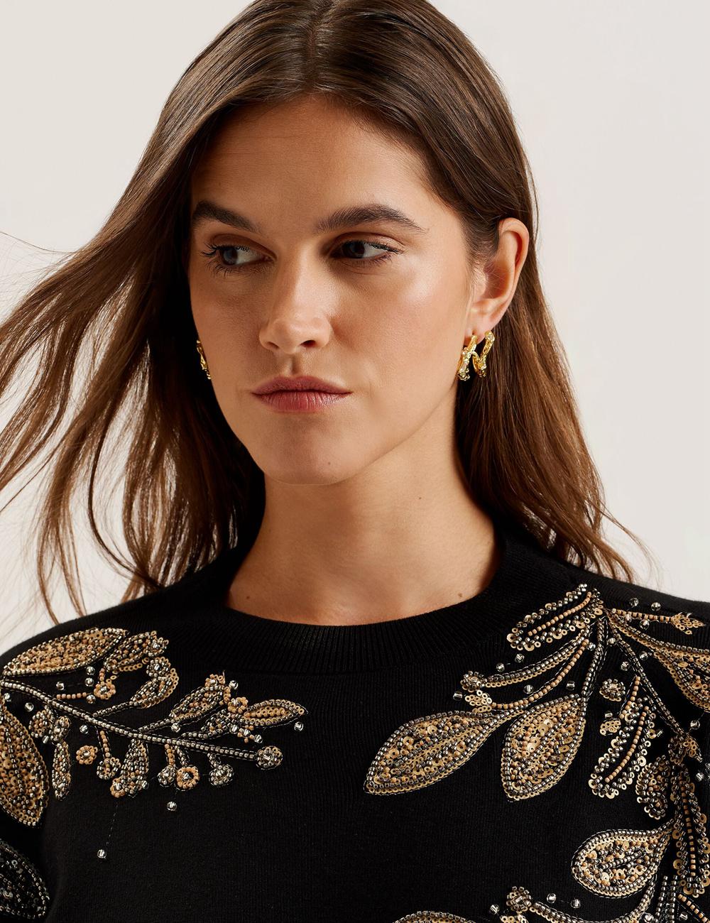 Pulls Ted Baker ROSMRRY - Embellished Floral Detail Knitted Femme Noir | Paris  34061-BJSN