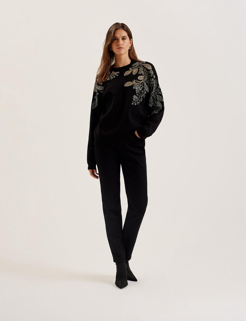 Pulls Ted Baker ROSMRRY - Embellished Floral Detail Knitted Femme Noir | Paris  34061-BJSN