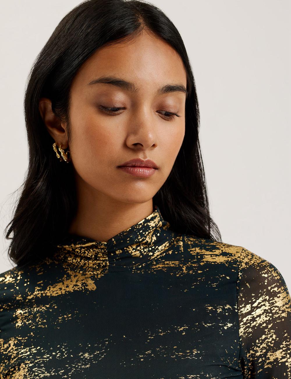 Pulls Ted Baker SOFIY - Foil Print High Neck Mesh Top Femme Vert | Paris  72365-IDZC
