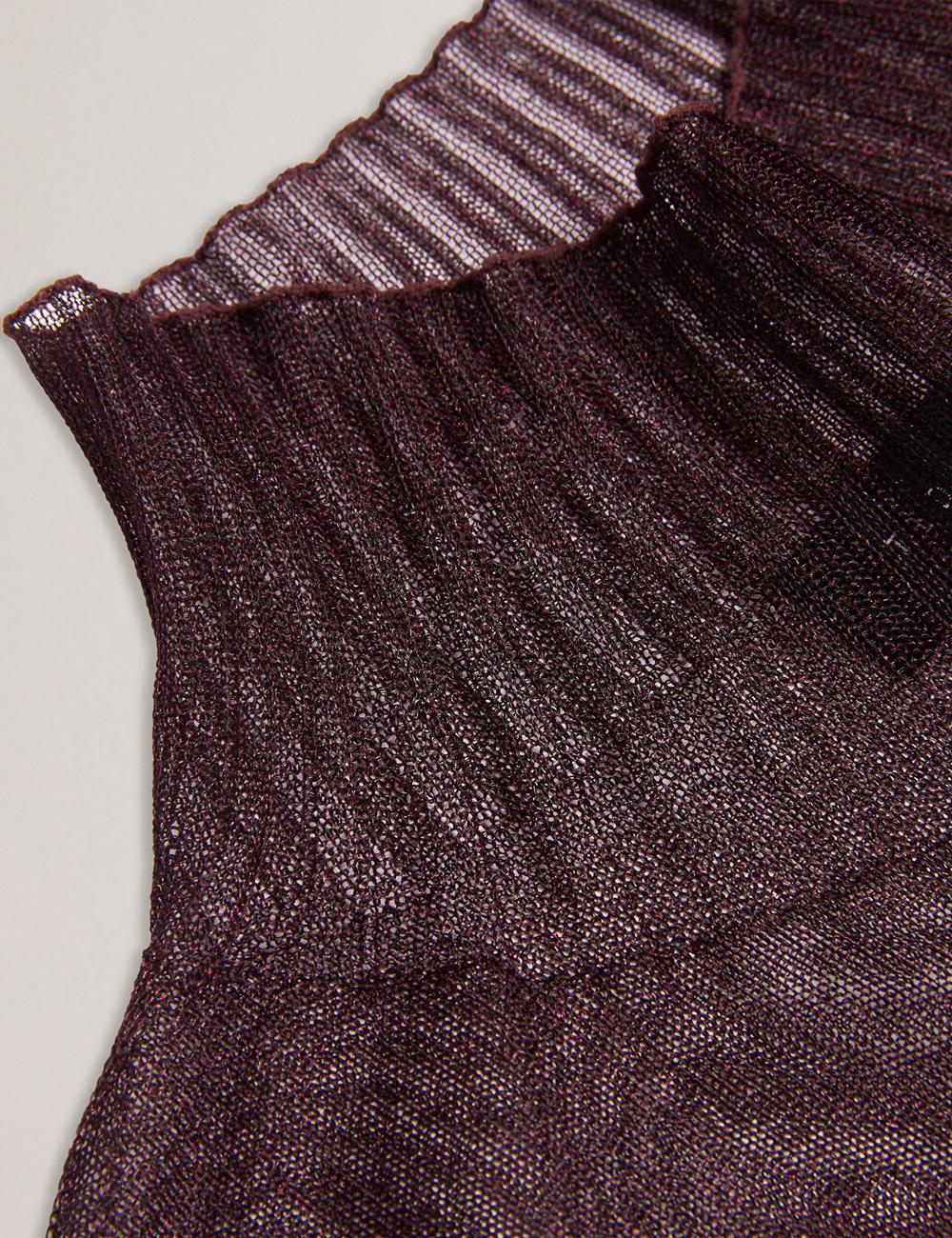 Pulls Ted Baker TAYLAW - Shimmer Sheer Knit Funnel Neck Top Femme Rouge | Paris  72610-PDMC