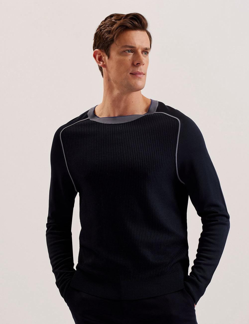 Pulls Ted Baker TOREZ - Long Sleeve Textured Knit Top Homme Bleu Marine | Paris  25948-BCGF