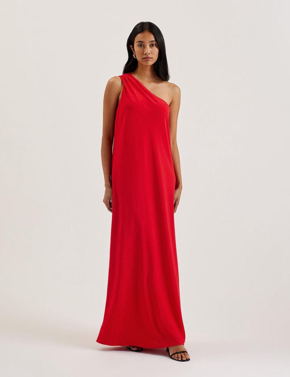 Robe Maxi Ted Baker AISLI - One Shoulder Woven Femme Rouge | Paris  69431-BPQE