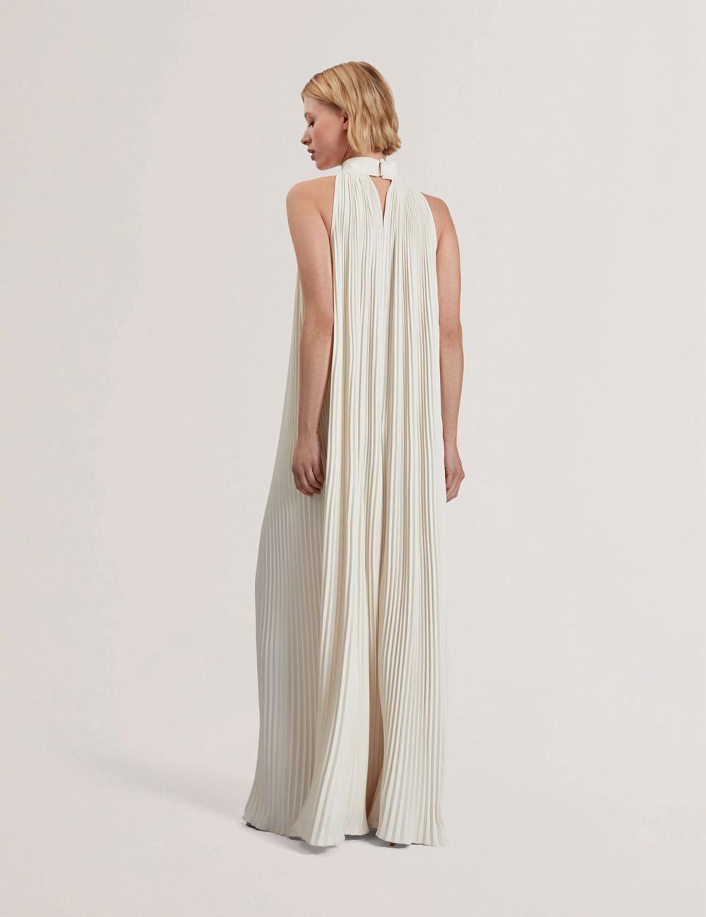 Robe Maxi Ted Baker AKALA - Halter Neck Keyhole Detail Pleated Femme Corail | Paris  03865-HGJV