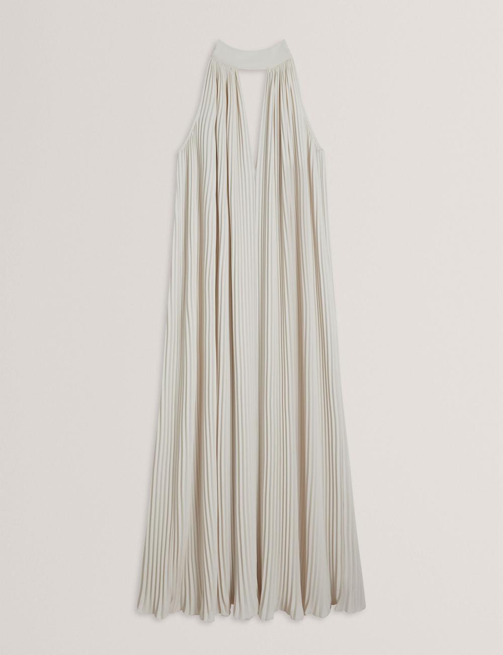 Robe Maxi Ted Baker AKALA - Halter Neck Keyhole Detail Pleated Femme Corail | Paris  03865-HGJV