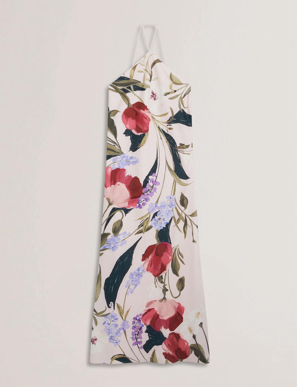 Robe Maxi Ted Baker ALMARIA - Floral Halter Neck Woven Femme Rose | Paris  67108-ZBPY