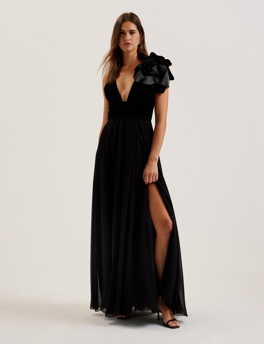 Robe Maxi Ted Baker BEIRA - Corsage Plunge Neck Sleeveless Femme Noir | Paris  17560-TVWN