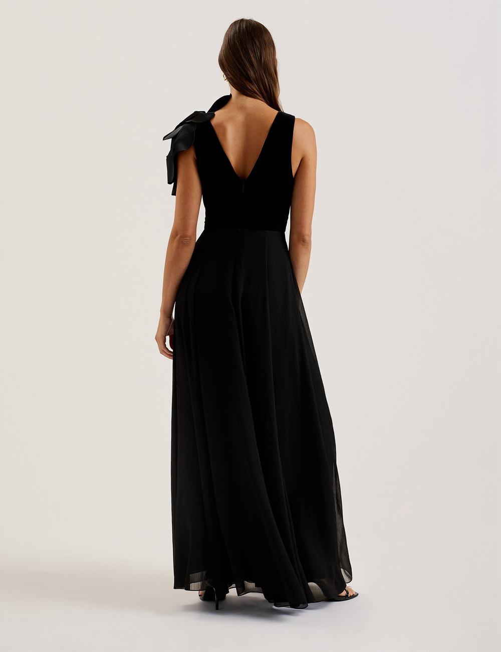 Robe Maxi Ted Baker BEIRA - Corsage Plunge Neck Sleeveless Femme Noir | Paris  17560-TVWN