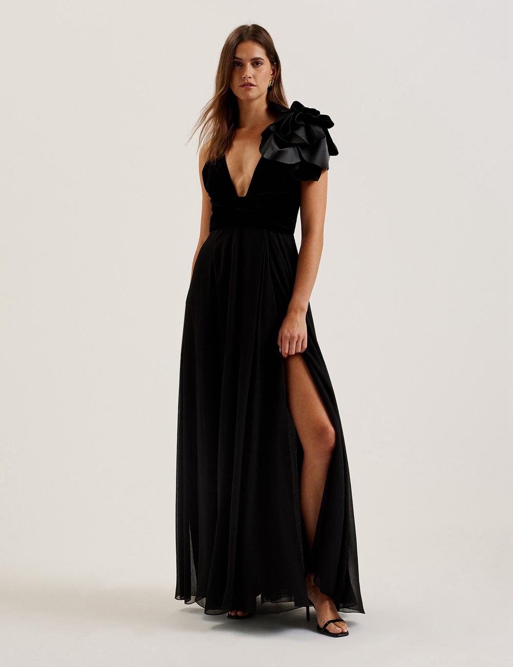 Robe Maxi Ted Baker BEIRA - Corsage Plunge Neck Sleeveless Femme Noir | Paris  17560-TVWN