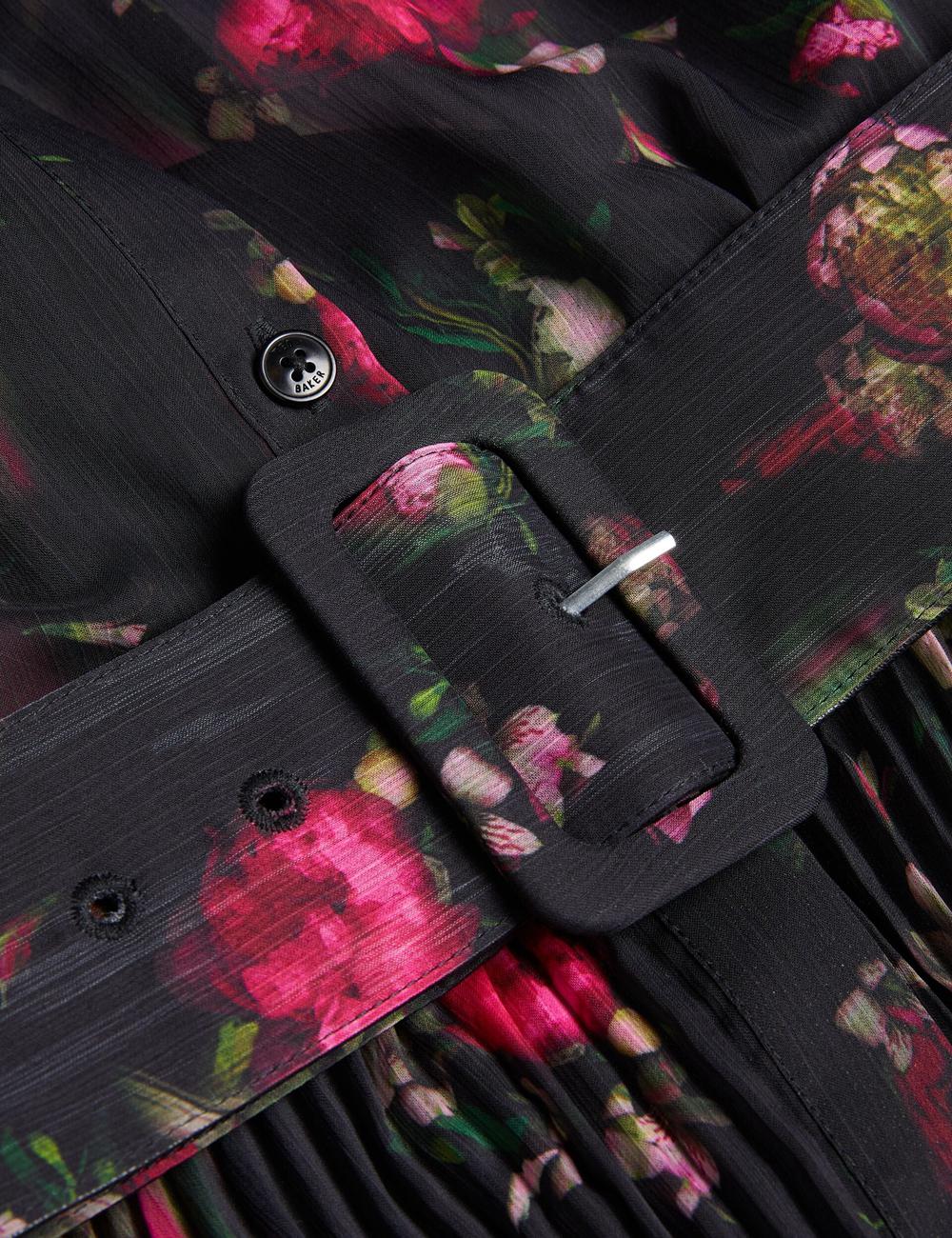 Robe Maxi Ted Baker CEIBA - Floral Print Pleated Maxi Shirt Femme Noir | Paris  82391-LKGW