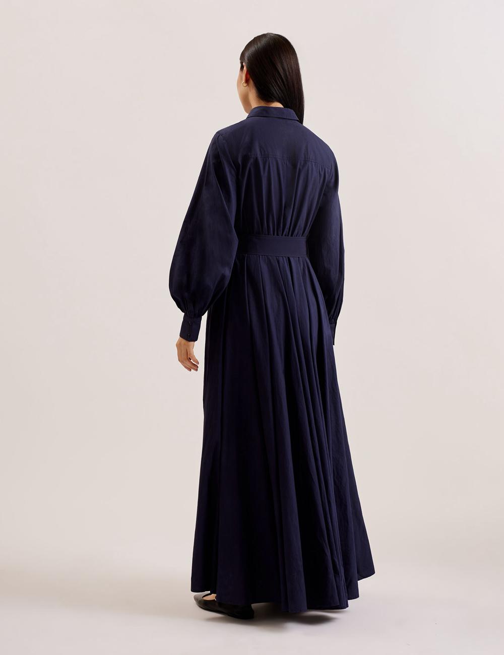 Robe Maxi Ted Baker ENE - Cotton Maxi Shirt Dress With Belt Femme Bleu Marine | Paris  20698-WBRV