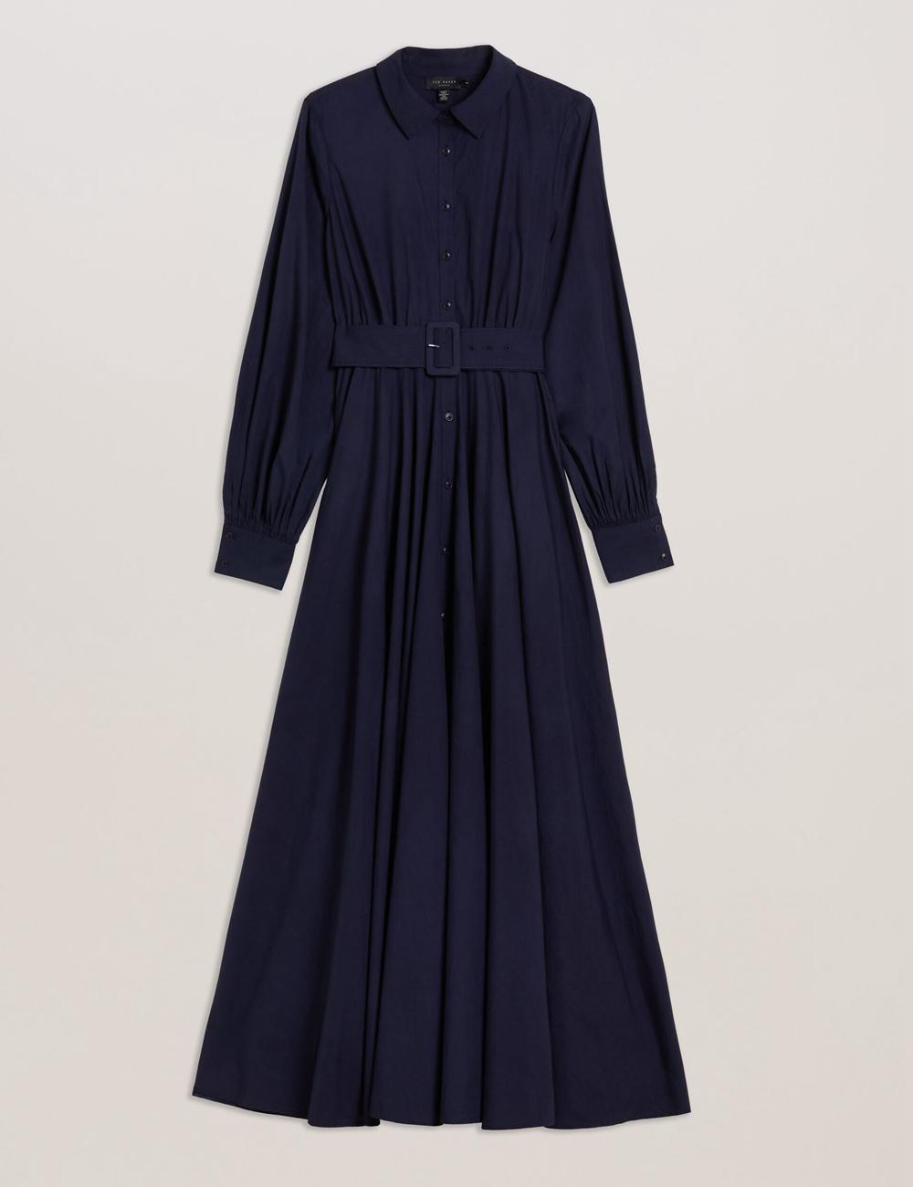 Robe Maxi Ted Baker ENE - Cotton Maxi Shirt Dress With Belt Femme Bleu Marine | Paris  20698-WBRV