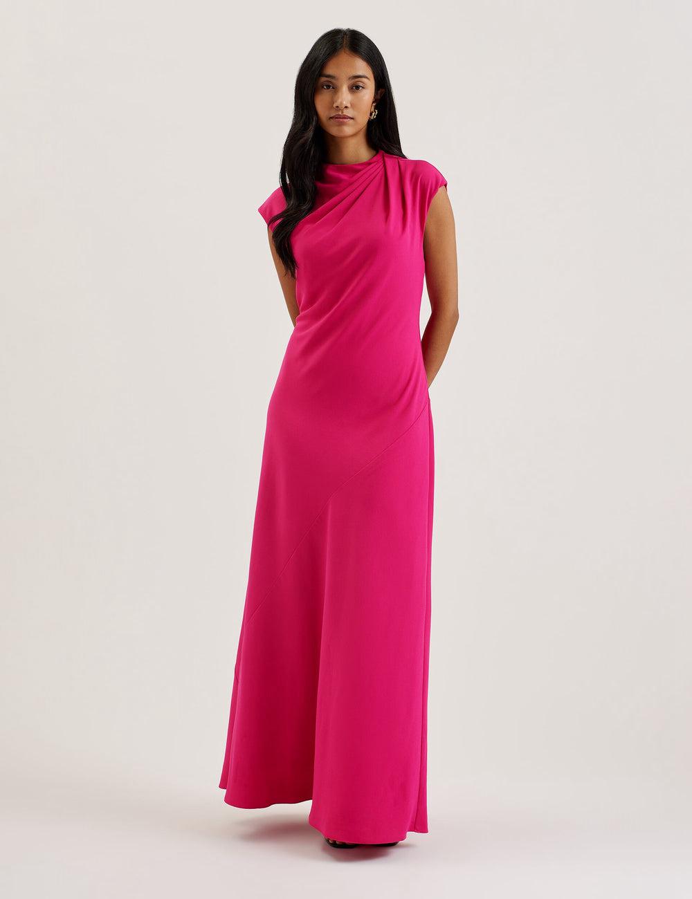 Robe Maxi Ted Baker EREAS - Drape Neckline Cap Sleeve Femme Rose | Paris  34897-EVBH