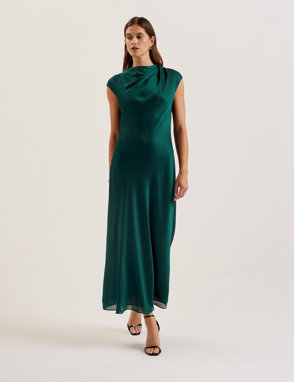 Robe Maxi Ted Baker RIMINI - Chiffon Drape Neck Detail Femme Vert | Paris  71230-SRCK