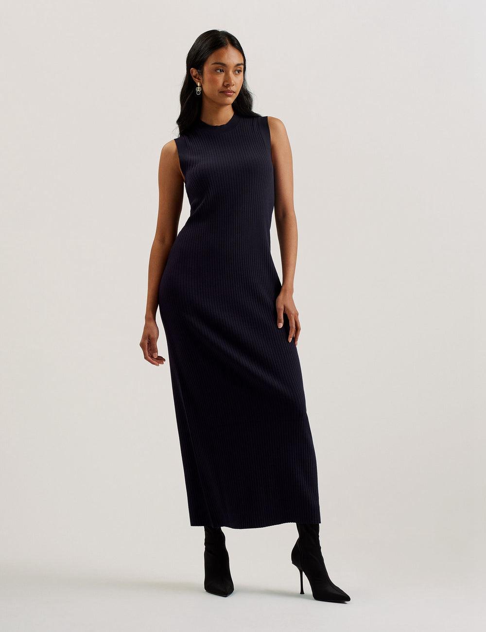Robe Maxi Ted Baker SANDIII - Sleeveless Ribbed Knit Column Femme Bleu Marine | Paris  04952-HYLF