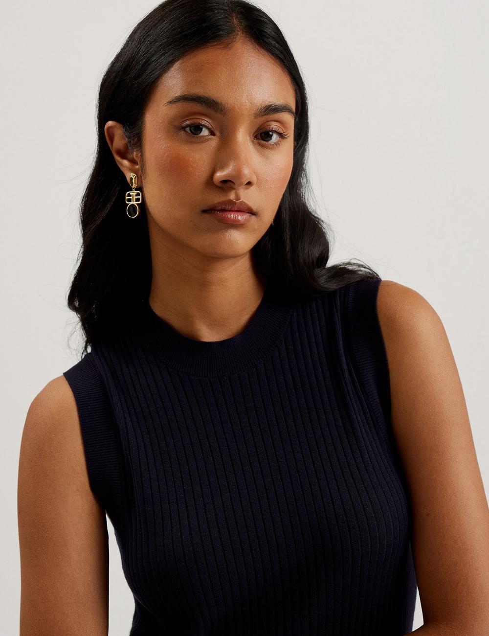 Robe Maxi Ted Baker SANDIII - Sleeveless Ribbed Knit Column Femme Bleu Marine | Paris  04952-HYLF