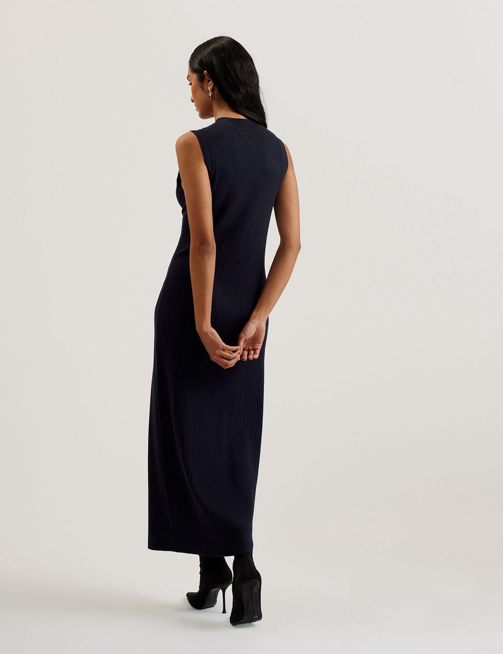 Robe Maxi Ted Baker SANDIII - Sleeveless Ribbed Knit Column Femme Bleu Marine | Paris  04952-HYLF