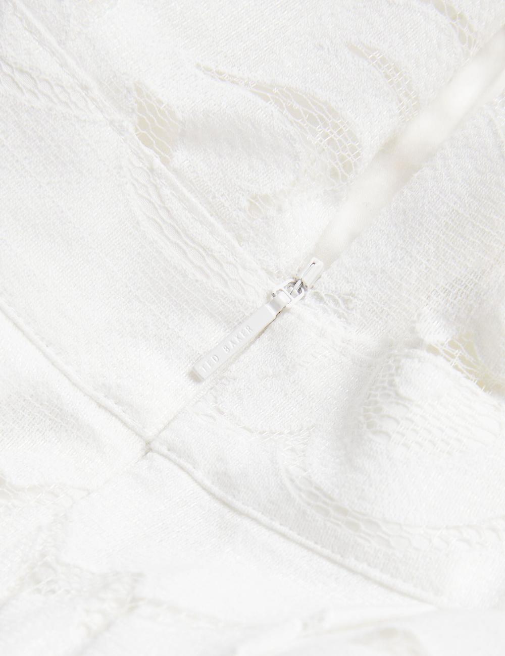Robe Mi-longue Ted Baker AGNEL - Lace Puff Sleeve Cotton Blend Femme Blanche | Paris  78169-BZAS