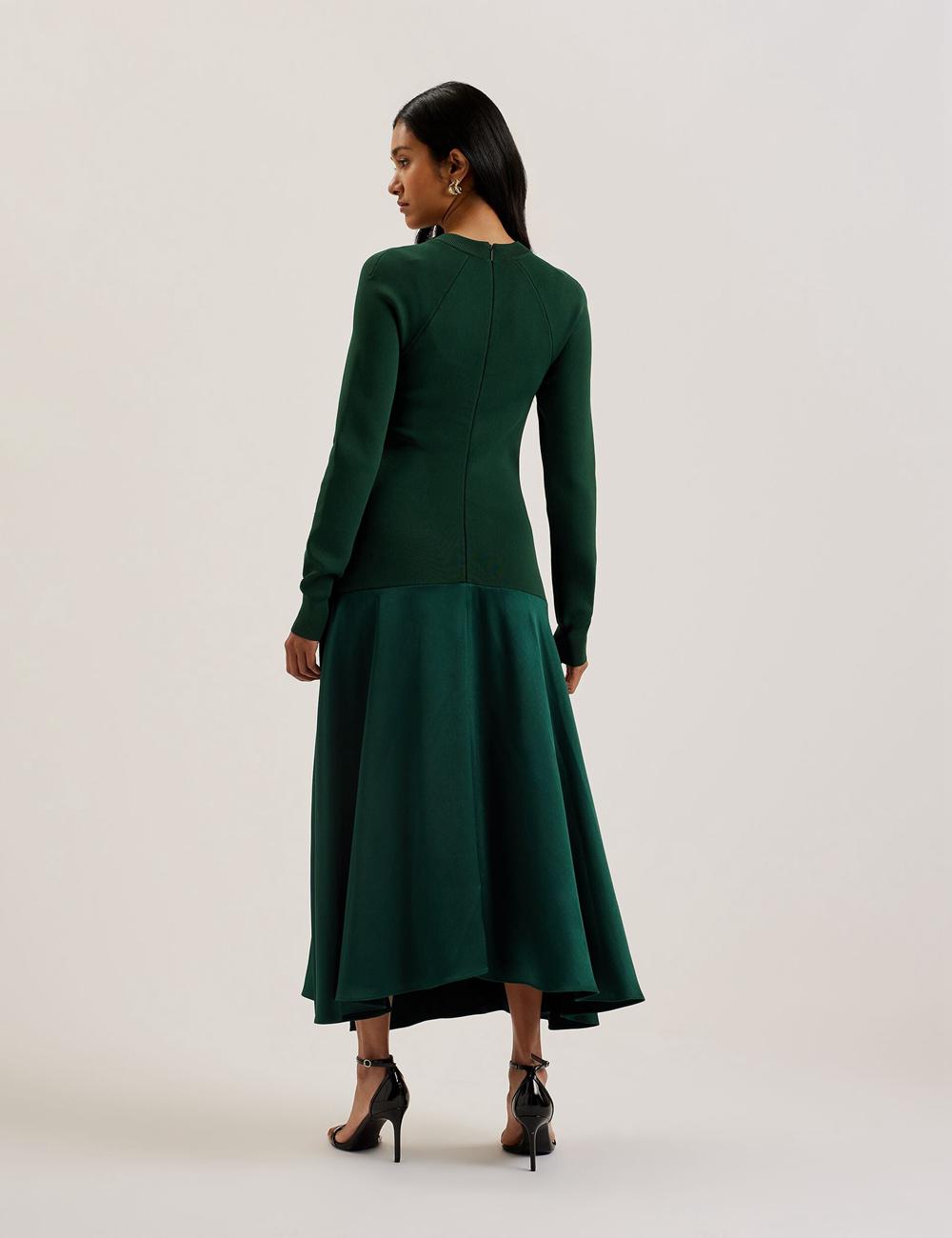 Robe Mi-longue Ted Baker ALFEIOS - Long Sleeve Satin Skirt Femme Vert | Paris  74521-ZFVE