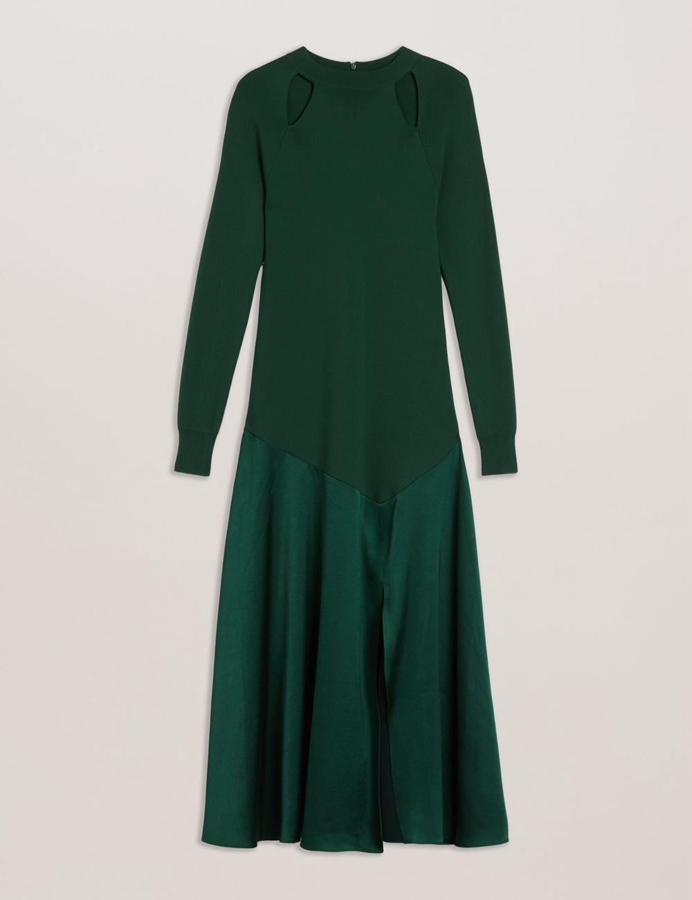 Robe Mi-longue Ted Baker ALFEIOS - Long Sleeve Satin Skirt Femme Vert | Paris  74521-ZFVE