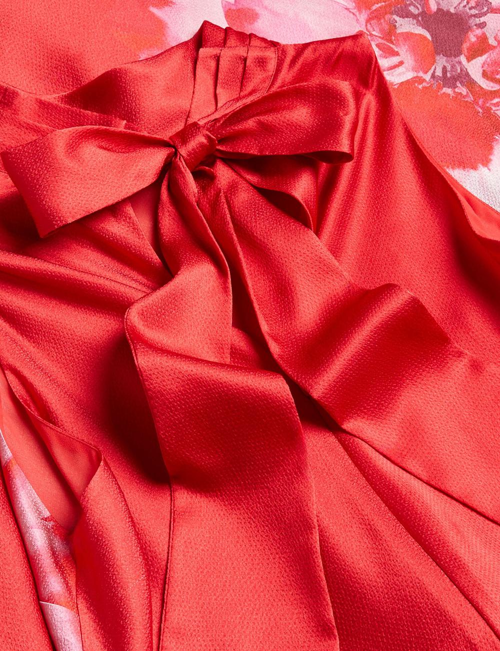 Robe Mi-longue Ted Baker ALIARA - Floral Satin High Neck Sleeveless Femme Rouge | Paris  48790-ZCAN