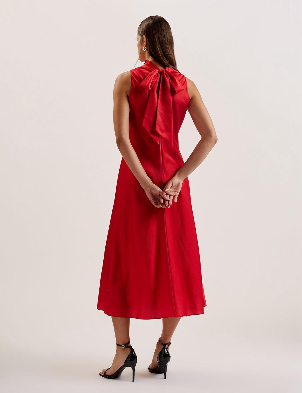 Robe Mi-longue Ted Baker ALIARA - Floral Satin High Neck Sleeveless Femme Rouge | Paris  48790-ZCAN