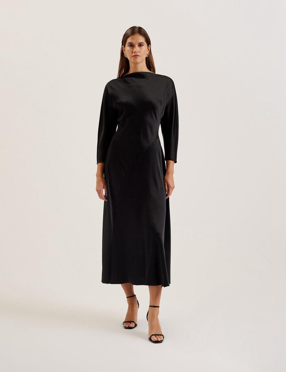 Robe Mi-longue Ted Baker AVELLI - Satin Boat Neck A-Line Femme Noir | Paris  24789-WCZE