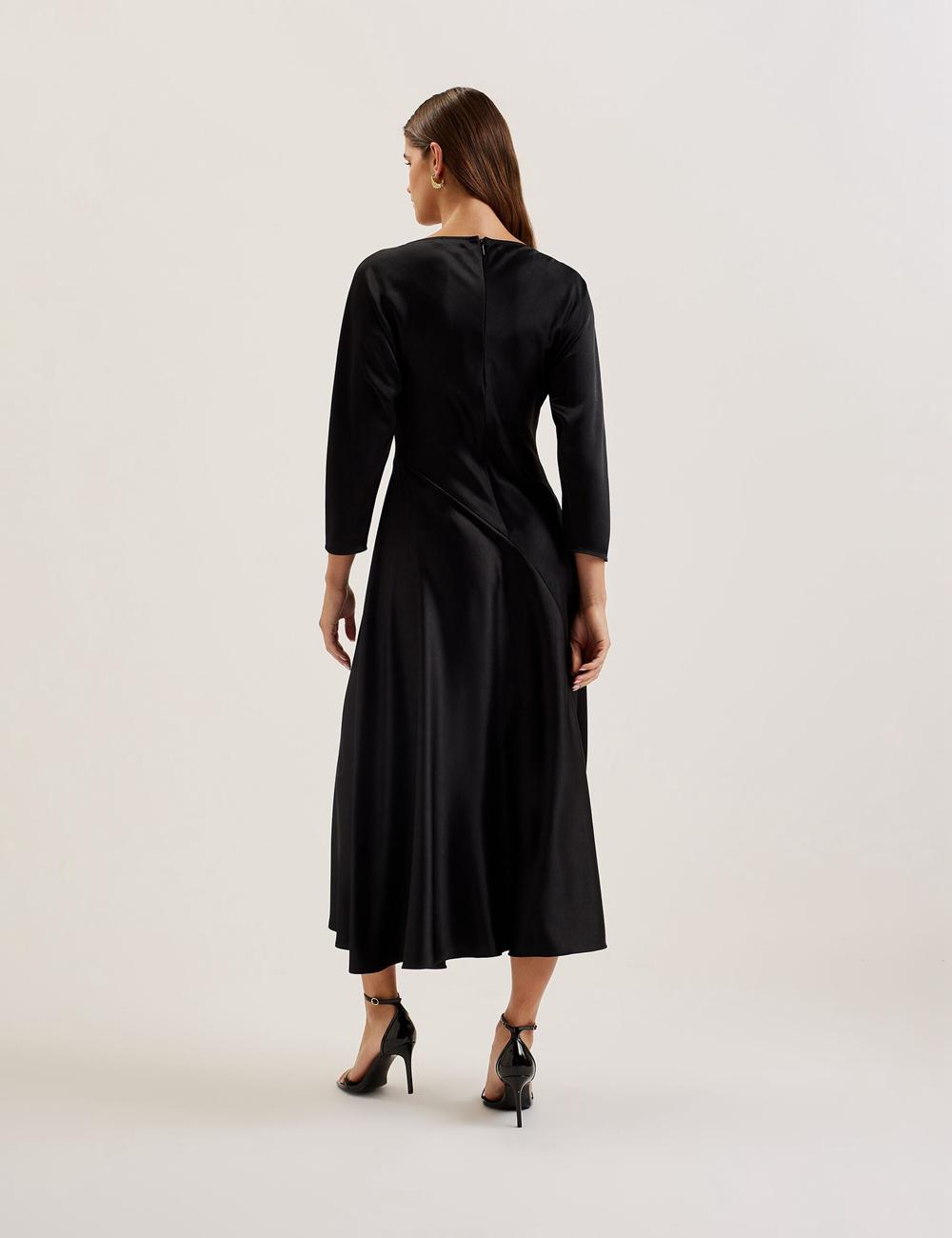 Robe Mi-longue Ted Baker AVELLI - Satin Boat Neck A-Line Femme Noir | Paris  24789-WCZE