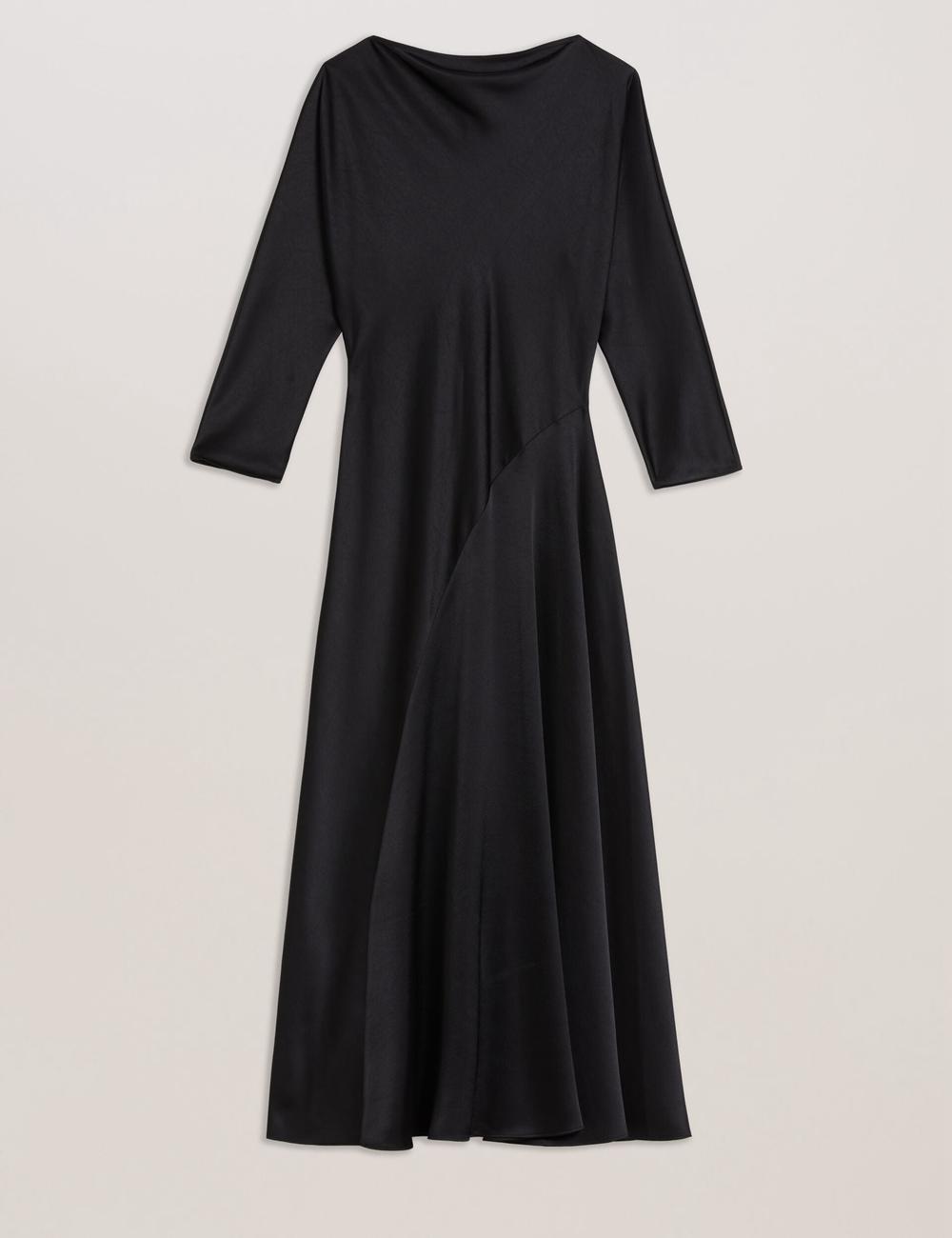 Robe Mi-longue Ted Baker AVELLI - Satin Boat Neck A-Line Femme Noir | Paris  24789-WCZE