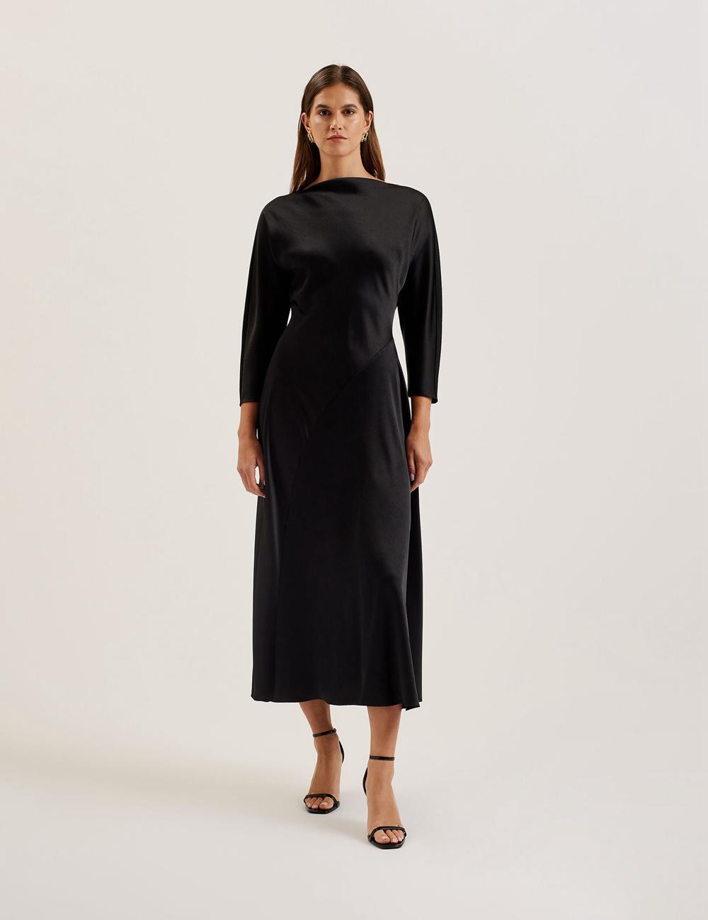 Robe Mi-longue Ted Baker AVELLI - Satin Boat Neck A-Line Femme Noir | Paris  24789-WCZE
