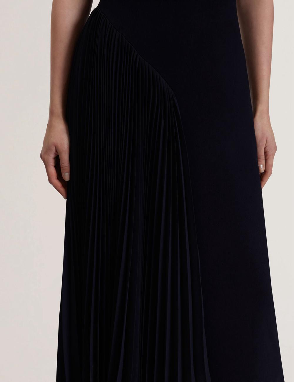 Robe Mi-longue Ted Baker AZZINA - Pleated Panel Sleeveless Knitted Femme Bleu Marine | Paris  23891-WNGY