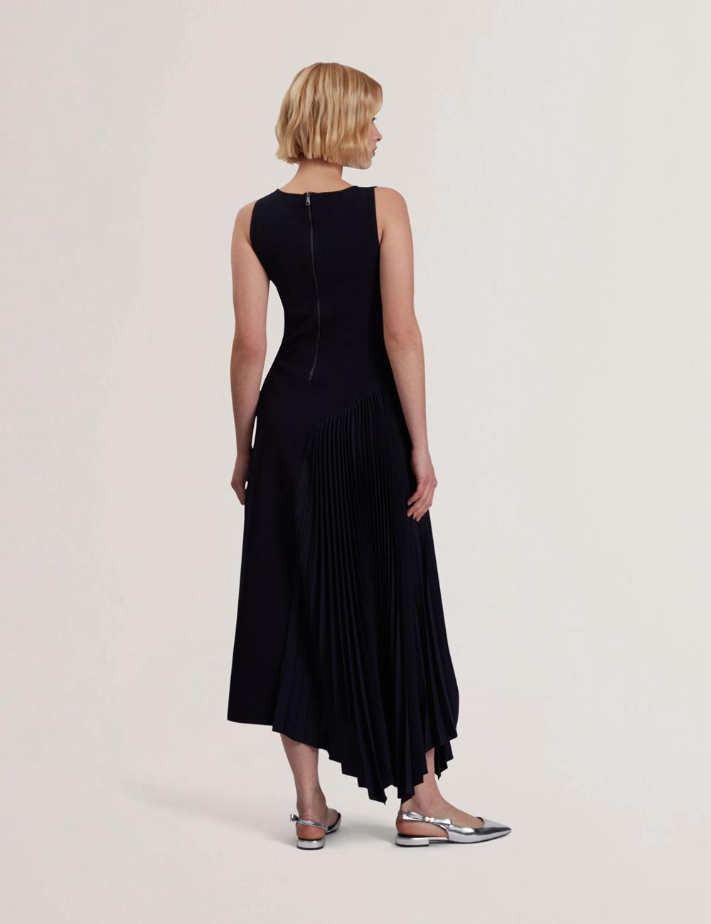Robe Mi-longue Ted Baker AZZINA - Pleated Panel Sleeveless Knitted Femme Bleu Marine | Paris  23891-WNGY