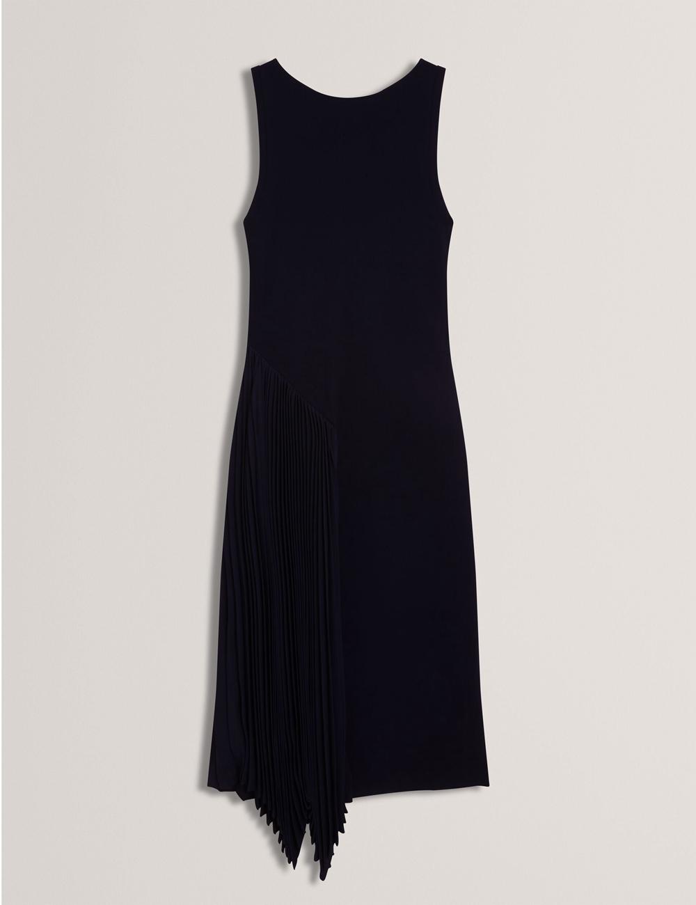 Robe Mi-longue Ted Baker AZZINA - Pleated Panel Sleeveless Knitted Femme Bleu Marine | Paris  23891-WNGY