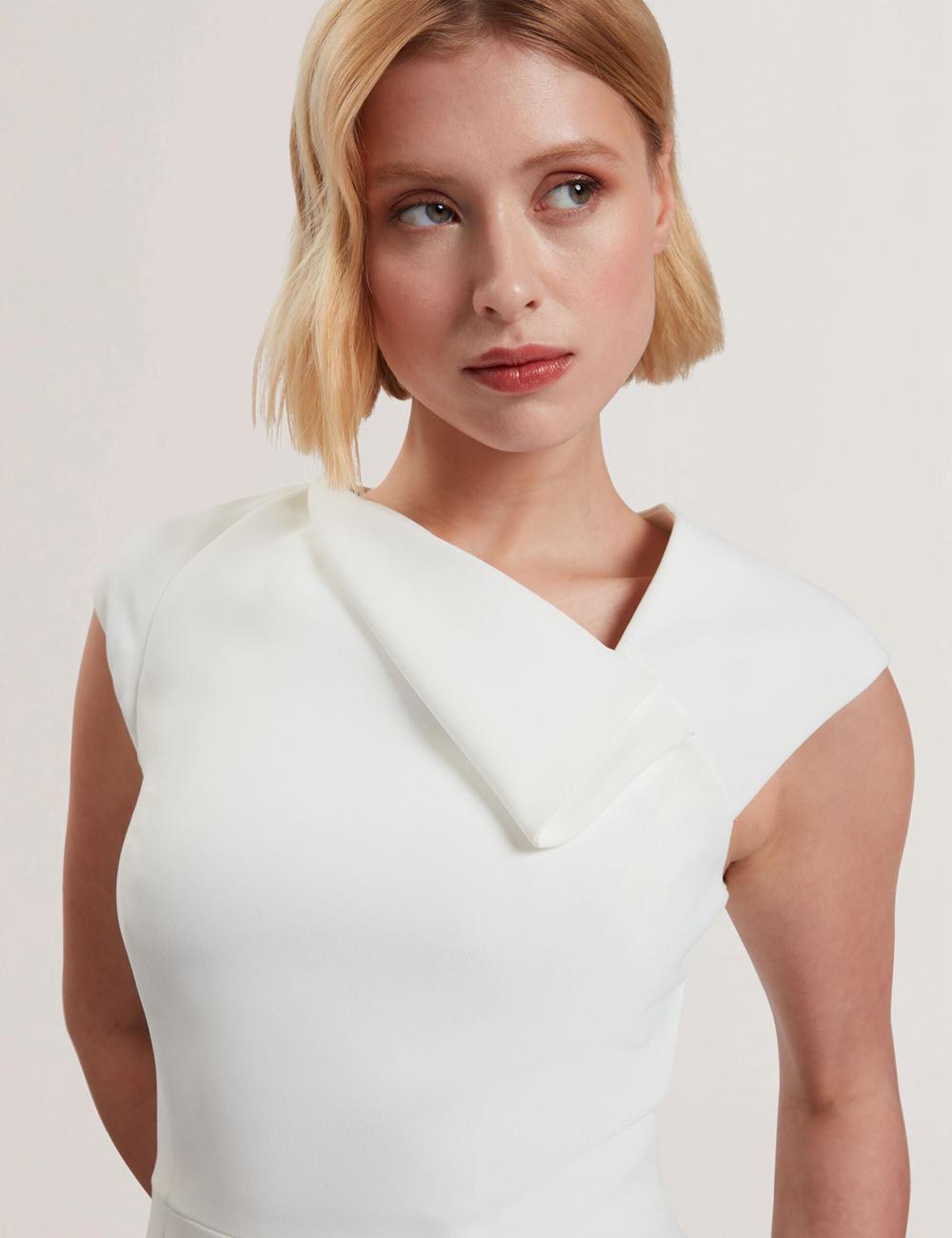 Robe Mi-longue Ted Baker BAYREE - Folded Neckline Pencil Femme Blanche | Paris  91578-TQBC