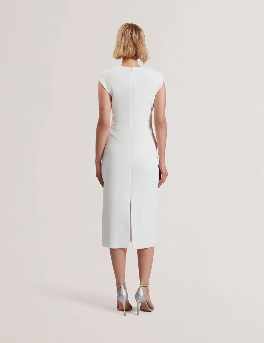 Robe Mi-longue Ted Baker BAYREE - Folded Neckline Pencil Femme Blanche | Paris  91578-TQBC