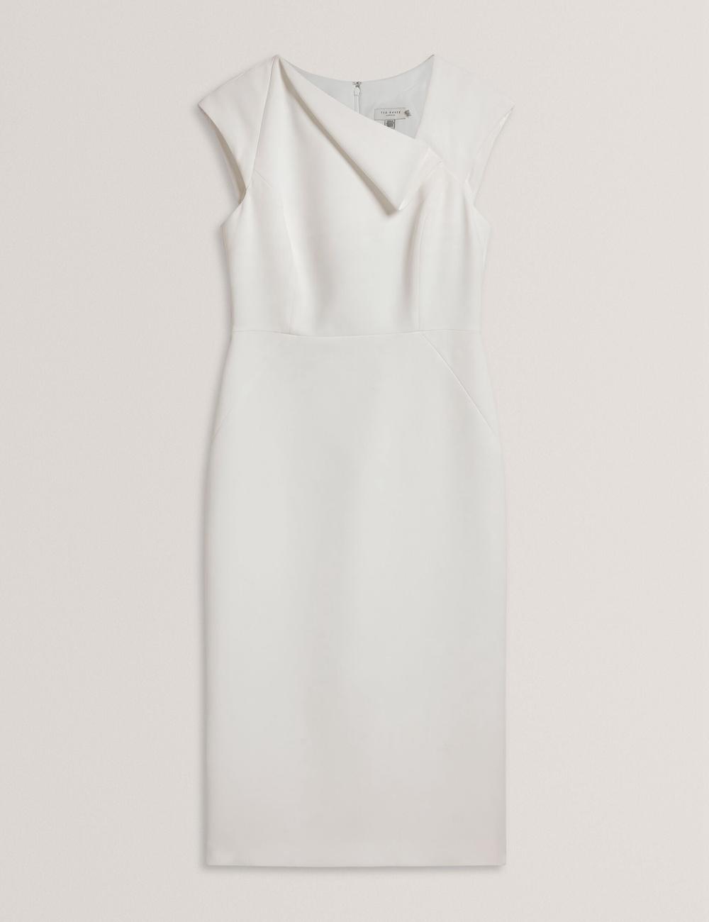 Robe Mi-longue Ted Baker BAYREE - Folded Neckline Pencil Femme Blanche | Paris  91578-TQBC