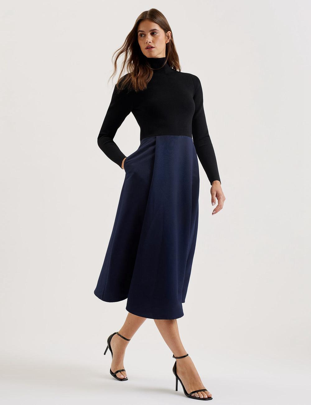 Robe Mi-longue Ted Baker CHIRA - Knit Bodice With Wrap Skirt Femme Noir | Paris  62049-CGAF